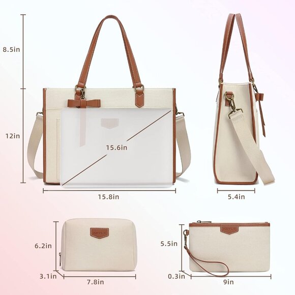 Versatile Canvas Laptop Bag for Women - Fits 15.6" Laptop + Makeup Bag Included - Picture 3 of 6